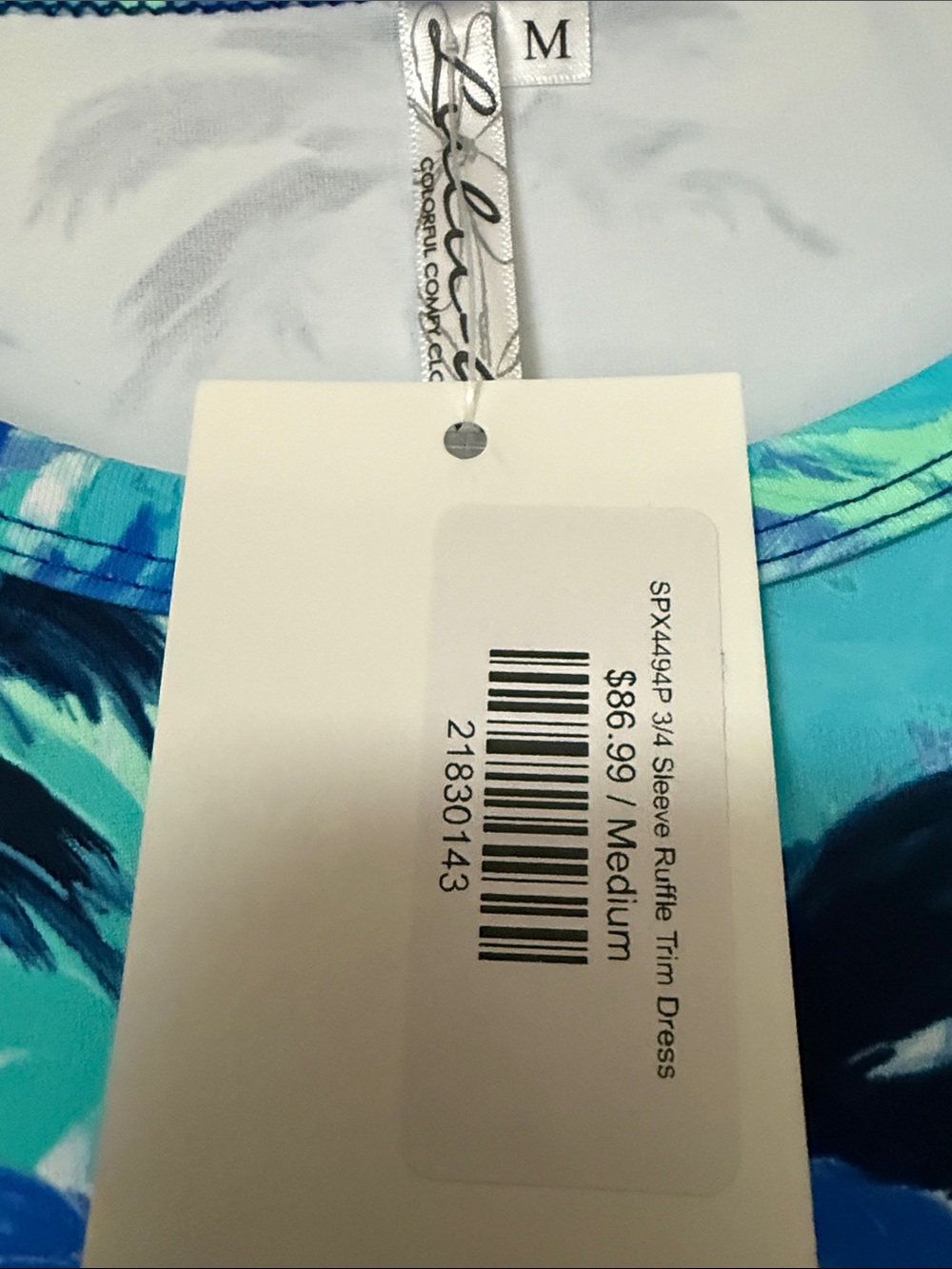 Lulu-B Blue & Teal Palm Print Long Sleeve Dress - Picture 2 of 4